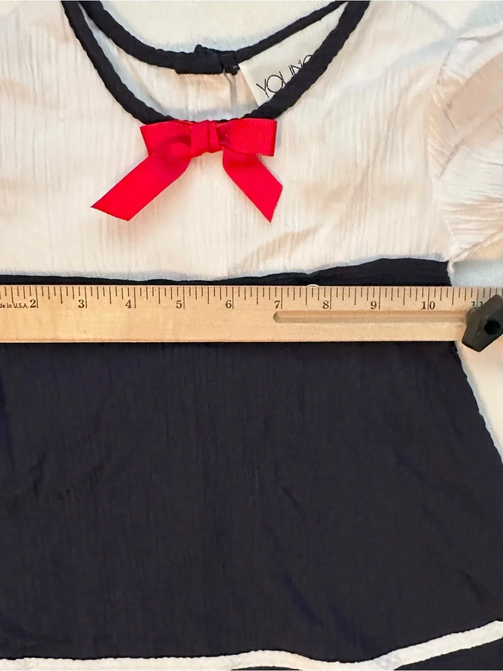 Vintage Youngland Navy & White Nautical Dress 2T Sailor Gold Button Short Sleeve